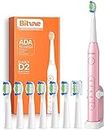 Bitvae Electric Toothbrushes - Rechargeable Sonic Electric Toothbrush for Adults and Kids, American Dental Association Accepted, Power Toothbrush with 8 Heads, 5 Modes, Smart Timer, Quartz Pink D2