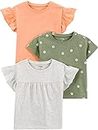 Simple Joys by Carter's Short-Sleeve Shirts and Tops, Pack of 3 Conjunto de Camiseta niño pequeño, Gris/Naranja Claro/Verde Oliva Flores, 18 Meses (Pack de 3) Bebé Niñas