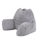 icon Teddy Bear Cuddle Cushion, Grey, Extra Large Fluffy Sherpa Fleece Bean Filled Back Support Reading Pillow for Bed