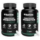 NutritJet Probiotics 30 Billion CFU for Gut Health - 16 Strains, Prebiotics, Immunity, and Digestive Support - 120 Vegetarian Capsules for Men & Women