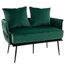 Giantex Modern Loveseat Sofa, Upholstered Dutch Velvet Sofa Couch w/Woven Back & Arms, 2 Pillows, Removable Padded Seat Cushion, 5 Solid Metal Legs, 2-Seater Couch for Living Room, Bedroom (Green)