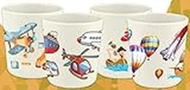BAMBOO KING Set of 4 Transportation vehicles Theme Party Bamboo Cups for Kids | Shatter Resistant | BPA Free | Open Cups | 8 Oz