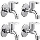 SPAZIO Stainless Steel MAX Collection Bib Cock Tap Bathroom Tap Foam Flow Water with Wall Flange, Chrome Plated, Brass Disc, Pack of 4
