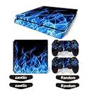 Ps4 Slim Stickers Full Body Vinyl Skin Decal Cover for Playstation 4 Console Controllers (with 4pcs Led Lightbar Stickers) (Blue fire)