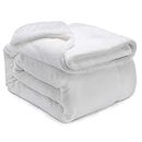 BUZIO Throw Blanket for Couch, Super Soft Cozy Fluffy Plush Twin Size Bed Blanket Lightweight for Toddler, Kids, Camping, Travel, All-Season Use Flannel Fleece Throw, 130 x 150 cm, White