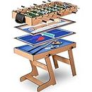 SereneLife Space Saving 5in1 Folding Multi Game Table,40”Full Size Combo Sports Arcade Game with Foosball Soccer,Ping Pong,Pool Billiards,Bowling & Shuffleboard Set,Wood Construction for Play Rec Room