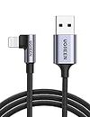 UGREEN Lightning to USB A Cable 90 Degree [2M Apple MFi Certified] iPhone Charger Cable Right Angle Nylon Braided Cord, Compatible with iPhone 14 Pro Max 14 Plus 13 12 SE 11 XR Xs 8 7 6S iPad, Black
