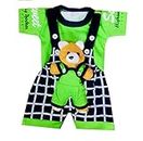 TENDERCARE baby boy & baby girl half sleeves check printed cotton dungaree set with Tshirt (0-1year)(pack of 1) (3-6 months, GREEN)