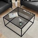 SAYGOER Glass Coffee Table, Small Modern Coffee Table Square Simple Center Tables for Living Room 26.7 x 26.7 x 15.7 Inches, Gray Black