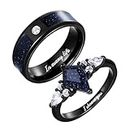 SHAREMORE Nebula Matching Couple Rings, Blue Sandstone Engagement Ring, Black Blue Galaxy Sandstone Rings, Outer Space Ring.