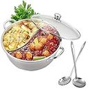 Hot Pot with Divider Lid 12.6” Stainless Steel Shabu Shabu Hot Pot, Induction Cooktop Gas Stove Kitchen Cooker for 4-6 Person, 12.6 inch