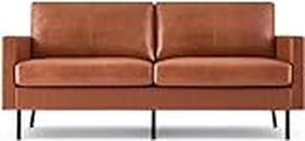 Z-hom 70" Top-Grain Leather Sofa, 2-Seat Upholstered Loveseat Sofa Modern Couch, Luxury Classic for Living Room Bedroom Apartment Office (Brown)