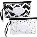 SANNIX 2 Pack Baby Wipe Dispenser, Portable Refillable Wipe Holder, Baby Wipes Container, Wipe Dispenser, Reusable Travel Wet Wipe Pouch (Black+White)