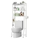Simple Trending Over The Toilet Storage Rack, Metal 3 Tier Bathroom Organizer Shelf with Paper Holder and 3 Hooks, White