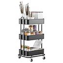 Ceayell 3-Tier Full Metal Utility Rolling Cart for Storage Organizer Cart for Office, Bathroom, Kitchen (Black)