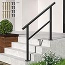 SPACEEUP Stair Handrail,44X34.8" Handrails for Outdoor Steps Fit 0 to 4 Steps Transitional Handrail with Installation Kit Handrail for Stairs Outdoor Aluminum and Iron Stair Railing,Matte Black