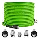 PWACCS Pressure Washer Hose 50 FT x 1/4", Power Washer Hose Kink Resistant, Universal High-Pressure Washing Extension Hoses Replacement, Compatible with M22 Stainless Steel Fittings, 3600 PSI, Green