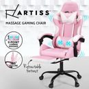 Artiss Massage Gaming Chair 2 Point Office Chairs Leather Recline Footrest Pink