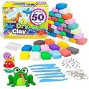 Creative Kids Air Dry Clay Modeling Crafts Kit - Super Light Nontoxic - 50 Vibrant Colors & 6 Clay Tools - STEM Educational DIY Molding Set - Easy Instructions – Gift for Boys & Girls 3+ (50 Pack)