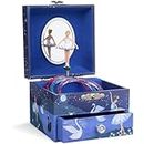 Jewelkeeper Kids Musical Jewelry Box for Girls with Spinning Ballerina - Single Pullout Drawers with Swan Lake Tune - Thoughtful Gift for Young Girls in - Glitter Design - Blue 4.25"D x 4.75"W x 3.5"H