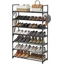 UNITSTAGE 7 Tiers Black Shoe Rack Shoe Organizer for Closet 28-32 Pairs Metal Stackable Shoe Rack for entryway for Garage Durable Metal Pipes with Side Hooks Plastic connectors