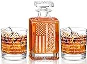 Whiskey Decanter Engraved We The People American Flag Decanter Set with 2 Glasses for Liquor Scotch Bourbon or Wine, Father's Day Patriotic Gift
