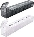 Extra Large Pill Organizer, 2 Pcs Weekly Pill Box, 7 Day Pill Cases, Oversize Daily Medicine Container for Vitamins, Fish Oils or Supplements (Black+White)