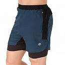 Oysters Men’s 2 in 1 Running Quick Dry Shorts Gym Athletic Workout Shorts for Men with Phone Pockets (XL, Airforce)