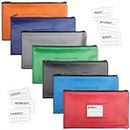 7 Pack, 7 Days Zipper Security Bank Deposit Bag, Clear Window & 14 Insert Cards (Mon - Sun + Blank), by Better Office Products, Leatherette, 11.25" x 6.25", Cash Bag, Utility Pouch, Assorted 7 Colors