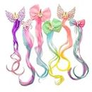 6 Set Hair Extensions Clip - Colored Curly Hair Extensions Clips, Cute Unicorn Accessories Hair Extensions for Kids Ponytails Girls, Rainbow Thick Wig Clip in Fake Bangs (Curly Hair)