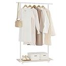 SONGMICS Clothes Rack with Wheels, Clothing Rack for Hanging Clothes, 38.8 Inches Metal Garment Rack with Shelf, Loads up to 110 lb, for Bedroom, Closet, Natural Beige and Cloud White UHSR151W01