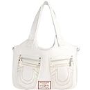 True Religion Women's Satchel Bag, Crossbody Purse Handbag with Horseshoe Logo Stitching, White