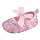 Cheerful Mario Baby Girls Mary Jane Shoes First Walking Shoes Soft PU Leather Cute Bowknot Anti Slip Soft Sole Pink-A 6-12 Months