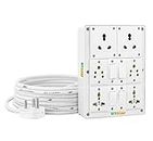Bitcorp Extension Board 6A 16A 20A Muti Pin 6 Socket 4 Switch (2000W) with Surge Protector 5 Meter Long Cable Cord for Heavy Duty Home Kitchen Office Outdoor Indoor Appliances (White)