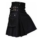 Today's Deals Mens Scottish Utility Kilts Gothic Pleated Skirts - Kilts for Men's Skirt Pants Trendy Scottish Skirts Tartan Hybrid Kilt Black