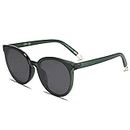 SOJOS Fashion Round Sunglasses for Women Men Oversized Vintage Shades SJ2057, Clear Green/Grey