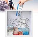 Adventure Archive Box, Travel Adventure Archive Box Frame, 8In White Travel Tickets Collection Box, Keepsakes Shadow Memory Boxes with Plane World Map Design