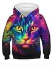 Ainuno Cute Hoodies Kids Boys Girls Cat Hoodie Sweatshirt Funny Hooded Sweatshirts Long Sleeve Spring Fall Clothes Size 10-12 11 Year Old Cool Graphic Hoody 3D Print Jacket with Pocket,L