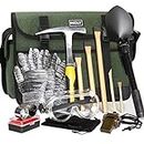 INCLY 15 PCS Geology Rock Pick Hammer Kit, 32oz Hammer & 3 PCS Digging Chisels Set for Rock Hounding, Gold Mining & Prospecting Equipment Tool Gear Shovel Musette Bag, Compass, Whistle, Wooden Chisel