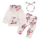 puseky Nouveau-né bébé fille manches longues floral Sweat à capuche Tops + Pantalons Vêtements tenues (6-12 mois, White)