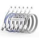 6Pack(3/3/6/6/6/10FT)[Apple MFi Certified] iPhone Charger Lightning Cable Fast Charging iPhone Charger Cord Nylon Braided for iPhone14/13/12/11Pro Max/XS MAX/XR/XS/X/8/7Plus iPad AirPods