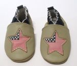 NEW INFANT BOYS ROBEEZ BEIGE LEATHER AMERICAN FLAG CRIB SHOES SIZE 3-6 MONTHS A1