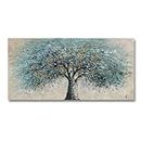 Turquoise Tree Wall Art Nature 3D Landscape Canvas Painting Modern Hand Painted Textured Artwork for Living Room Bedroom