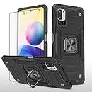 Asuwish Phone Case for Xiaomi Redmi Note 10 5G with Tempered Glass Screen Protector Cover and Cell Accessories Ring Holder Stand Kickstand Protective Poco M3 Pro/Redme Note 10T G5 Women Men Black