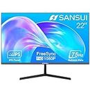 SANSUI Monitor 22 Inch IPS 75Hz FHD 1080P Freesync HDMI VGA Ports Computer Monitor Ultra-Thin Tilt Adjustable VESA Mount Eye Care for Game and Office(ES-22X3 HDMI Cable Included)