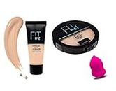 Lecherous Beauty Fit Me Matte+Poreless Liquid Tube Foundation Natural & Fit Me Compact Powder That Protects Skin From Sun, Absorbs Oil, Sweat and Helps You To Stay Fresh For Upto 12Hrs. & Make up Sponge Beauty Blender Puff