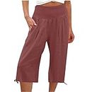 Deals+of+The+Day in Everything Prime Clearance Under 10 Womens Wide Leg Capri Pants Dressy Casual Stretch High Waisted Linen Pant Loose Lightweight Comfy Trousers with Pocket Pantalones De Mujer