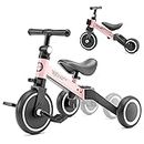 XJD Triciclo 3 in 1 per bambini e ragazze da 10 a 36 mesi senza pedali per bambini con regolabile sedile manubrio e pedali smontabili 1 anno regalo di compleanno (3 en 1 - Clásico, rosa)