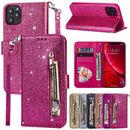 For iPhone 15 14 Pro Max 13 12 11 XR 8 WOMEN Bling Leather Card Wallet Flip Case