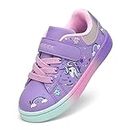 GEERX Toddler Girl Shoe Lightweight Casual Adjustable Strap Cute Unicorn Sneaker Comfortable for Walking Running (Infant/Toddler/Little Kid), Purple Pink, 8 Toddler